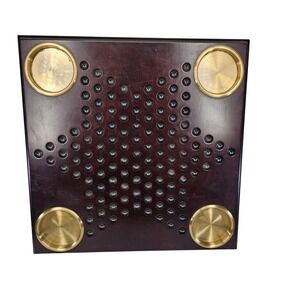 Vintage Bombay Company Chinese Checkers Wood Board Game Square Brass Cups 2001